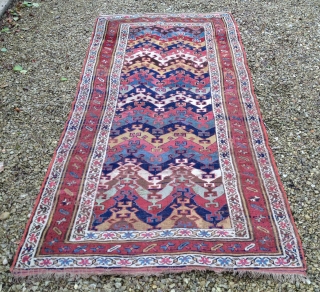 Worn but extremely beautiful 19th century Northwest Persian Kurdish rug 260 x 130 cm (8'6"x 4'3")                 