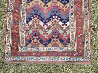 Worn but extremely beautiful 19th century Northwest Persian Kurdish rug 260 x 130 cm (8'6"x 4'3")                 