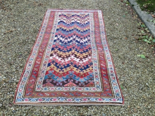 Worn but extremely beautiful 19th century Northwest Persian Kurdish rug 260 x 130 cm (8'6"x 4'3")                 