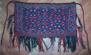 A Turkmen soumak torba, probably Yomud, around 1900 or early 20th century. Original back, tassels and sidecords.                