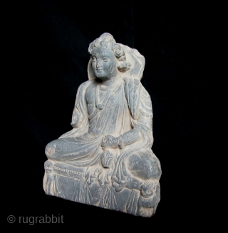 Beautiful Gandhara Grey Schist Stone Buddha, 2nd to 3rd Century, NW Frontier Area, Afghanistan/Pakistan. 9"tall x 8"wd.                