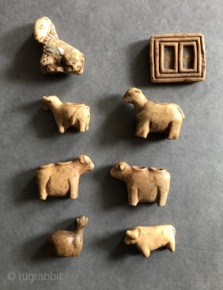 19th century carved alabaster fetishes used in animal increase rites in the Altiplano region of Bolivia and Southern Peru. Stone figures such as these were carved by Callawaya - traditional Aymara healers ...