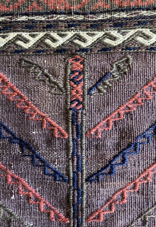 19th century double sided Baluch flat-woven bag. Size: 16.5 x 19 inches.  This is an unusual bag both for its format and design.  It is larger than most personal bags  ...