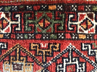 Odd Ball Torba.  Probably Turkish Turkmen.  19th century. All dyes natural.  Back intact.  Size 26 x 16 inches - opened out including back 26 x 32 inches.  
