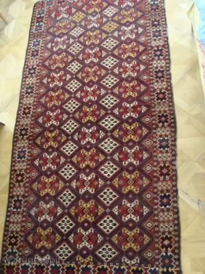 Beshir main carpet 3.50m x 1.76m Circa 1870. In good condition. A very handsome and charismatic carpet.                