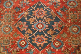 Lovely old Bakshiash carpet, wonderful design and colours. Worn. 300 x 327cm / 9'10" x 10'9"                 