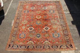 Beautiful antique Heriz carpet, with wear, 9'8" x 11'8", just added to www.jamescohencarpets.com                    