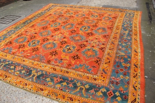 Antique Oushak carpet 10'4" x 11'4" clean and ready to use.                      