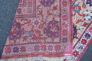 Lovely mid nineteenth century Melas prayer rug. Good pile but numerous small old repairs.                   