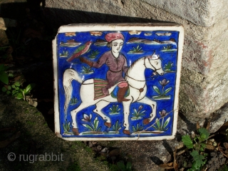 19th.century Qajar relief moulded fritware ceramic tile - I have adjusted slightly the colour of the main image to replicate the tile's true colour more accurately. I would describe the ground colour  ...