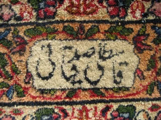 Kerman signed small rug 3' 0" x 5' 5"

Probably circa 1925-1935.  Great condition throughout.  I have had the edges  re-wrapped in places since the photos were taken.  The  ...