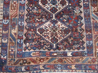 Kamseh rug 4' 11" x 6' 0" in full pile condition with nice color. Blanket-like handle. 

Possibly some other South Persian variety, but I'll stick with Shiraz to be on the conservative  ...