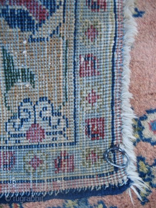 Tabriz or Sarouk mat with signature cartouche.  Size 2' 9" x 4' 1", probably circa 1920's.  Beautifully drawn with a pastel color palette.  The main field ground is less  ...