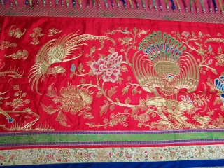 Early 19th Century Chinese Gold Thread Embroidery Tapestry - Rare, Unique animal design with cranes and deer. Width 23" Length 94" in excellent condition.         