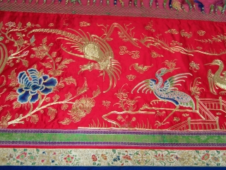 Early 19th Century Chinese Gold Thread Embroidery Tapestry - Rare, Unique animal design with cranes and deer. Width 23" Length 94" in excellent condition.         