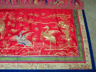 Early 19th Century Chinese Gold Thread Embroidery Tapestry - Rare, Unique animal design with cranes and deer. Width 23" Length 94" in excellent condition.         