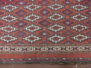 Up for sale is a nice 
Antique
Turkoman Bokhara
Hand Made Rug
Back face with Kilim
The approximate overall size is  45" X 32"
Soumak Weave part with kilim Backing
The design is highly desirable Bokhara pattern.
Medium  ...
