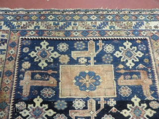  Caucasian
Hand Made Rug.
The approximate size is  3' 9" X 4' 3" (45" X 51")
The overall condition is good with low medium pile.
Some oxidation of wool due to age
There are no  ...