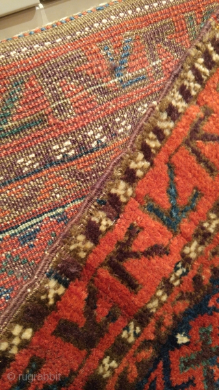 Antique Baluch Balisht, 61cm X 96cm (24"x38"). Dense, radiant wool, saturated dyes, good color and age.  Pristine condition              