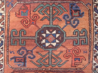 Symmetrically knotted Baluch with 3 Octagon Guls, 34 x 55 inches. An unusual late-19th century weaving in  excellent condition. The dull photos do not do justice to the lavishly used sparkling  ...