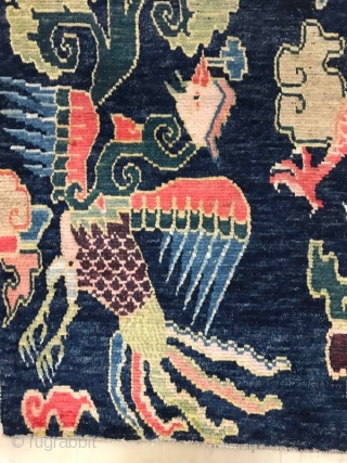 Tibet blue double dragon and phoenix carpet, early 20th century, size 156x90cm, welcome to consult.                  