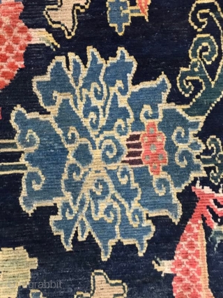 Tibet blue double dragon and phoenix carpet, early 20th century, size 156x90cm, welcome to consult.                  