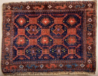 Beautiful Rare Baluch  with Dragon Border Dowry ( Wedding Gift )  
Timuri tribe Bagface with silk highlights
end 19th Century all Natural colors the silk highligts is colored with    ...