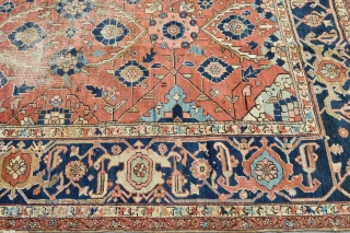 Gorgeous oversize Antique serapi Heriz area Rug  untouched with wear area as shown complete head ends No holes
No dry Roth few old stains         