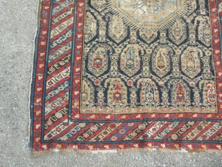 Beautyfull Antique Shirvan from the end of 19 th century.
Evenly low pile some places worn. but still good for decoration.
The colors are 100% natural dyed. Good Drawning and colors.
Size 143 x 99  ...