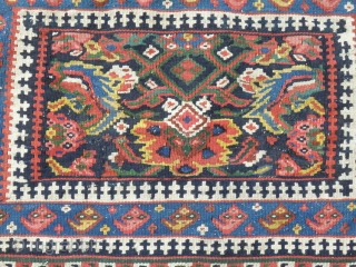 Rare old Senneh Kilim ( Cover mafrash end panel ? ) Nice Drawn and good saturated Colors .
100% wool and 100 % good .
It's nice to hang on the wool   