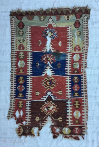 Central Anatolian (Konya—Ladik)  fragment Kilim Circa 19th
Size144x85Cm/4’9x2’10”/57x34inc                         