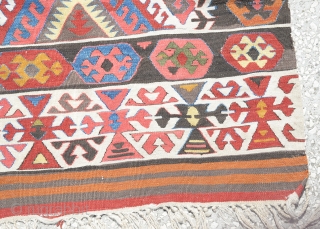 19th century Anatolian Konya kilim with beautiful colours from natural dyes,Size:347x167cm
 11'4"x5'7"                     