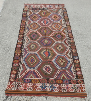 19th century Anatolian Konya kilim with beautiful colours from natural dyes,Size:347x167cm
 11'4"x5'7"                     