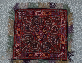 late19th Century a very unique and colourful antique Kirghiz silk suzani embroidered squared wall hanging.size:43x45 cm
17x18inches                 