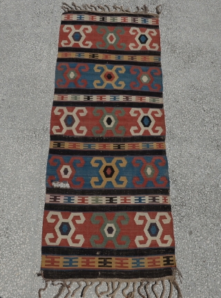 19th Century Caucasian Kilim Size:220x84 Cm
7'4"x2'9"                           