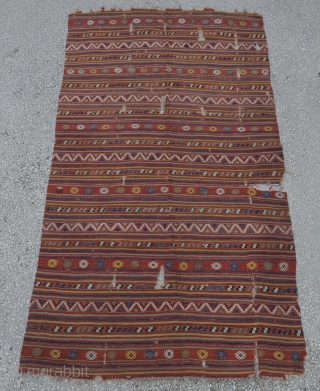  Denizli (çal) kilim in West Anatolian fragment rug Circa:1900
Size:235 x 130 Cm
7'9"x 4'3"                   