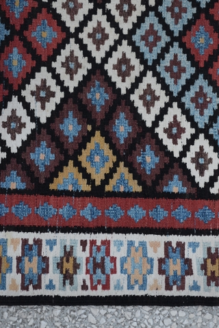 19th Century, very good condition,Persian Saveh Kilim- rug is clean, closed dovetail tapestry weave, strong and tight, reversible, great colors,Size:101 x 432 Cm
3'4" x 14'2"
        