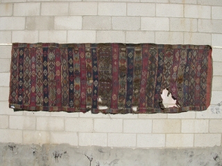 A cicim (brocade) runner, possibly Malatya area, mid to late 19th c. Poor condition with holes and scorch marks, but the item is complete with original borders and edge trim. It remains  ...