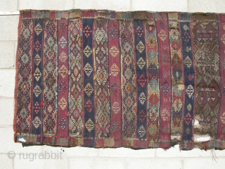 A cicim (brocade) runner, possibly Malatya area, mid to late 19th c. Poor condition with holes and scorch marks, but the item is complete with original borders and edge trim. It remains  ...