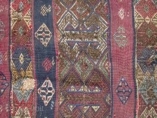 A cicim (brocade) runner, possibly Malatya area, mid to late 19th c. Poor condition with holes and scorch marks, but the item is complete with original borders and edge trim. It remains  ...