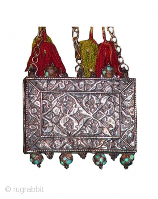 Uzbek Bukhara amulet,2nd half of the 19th century, silver, turquoise, cornelian, glass, very good condition                  