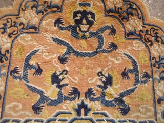 Ningxia Seating Back rug ?.with three dragons,good age and condition without any repair or work done.Size 2'5"*2'4".E.mail for more info and pics.           