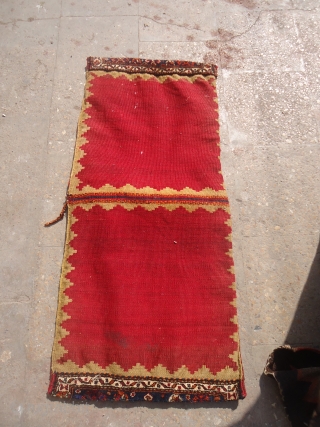 Very fine complete Qashqai Khorjin with great shiny wool and all good colors,good age and excellent conditio.Original kilim backing and tassels.Size 3'7"*1'7".E.mail for more info and pics.

      