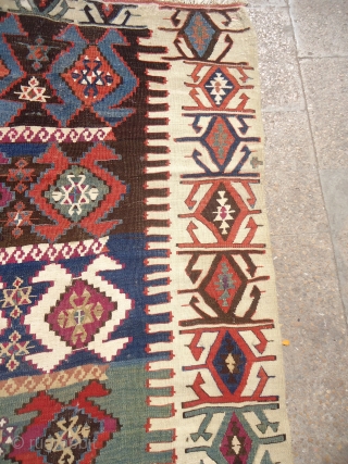 Anatolian Kilim with good age and great natural colors,fine weave,some old repair done,All beautiful colors and a very nice design.Size 10'7"*5'6".E.mail for more info and pics.       