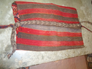 Southeast Anatolian Soumack Grain-Bag with original backing and ropes,nice condition and fine weave,beautiful with synthetic color. pce.E.mail for more info.             