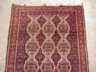 Salar Khan Baluch with great colors and wool,beautiful desigen with nicely drwan border and original condition,without any repair or work done,all natural colors,soft shiny wool.E.mail for more info and pics.
   