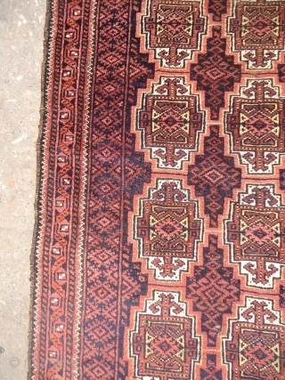 Salar Khan Baluch with great colors and wool,beautiful desigen with nicely drwan border and original condition,without any repair or work done,all natural colors,soft shiny wool.E.mail for more info and pics.
   