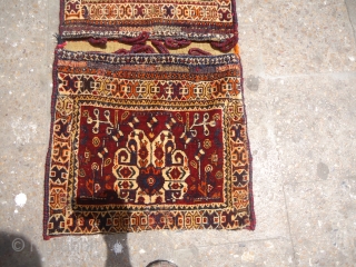 Qashqai Complete Khorjin with original Kilim backing,all good colors,nice design,some old repair done.Beautiful kilim backing.Size 3'4"*1'9".E.mail for more info and pics.            