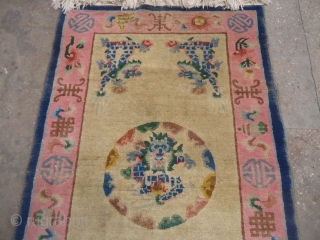 Chinese or Tibet Rug with 5 dragons and nice design colors,good condition.without any repair or work done.E.mail for more info and pics.           