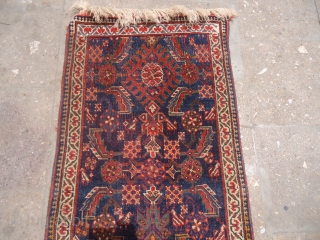 Small Qashqai Rug with blue ground and nice design,old repairs done.Size 3'10"*1'10".E.mail for more info and pics.                